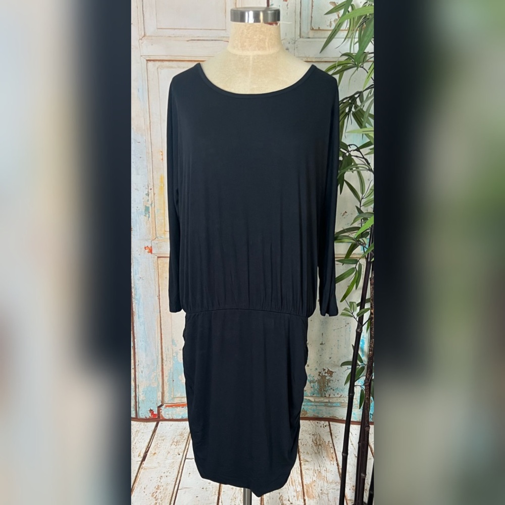 New! VENUS Black Short Stretchy Ruched Detail Blouson Dress - Picture 9 of 9